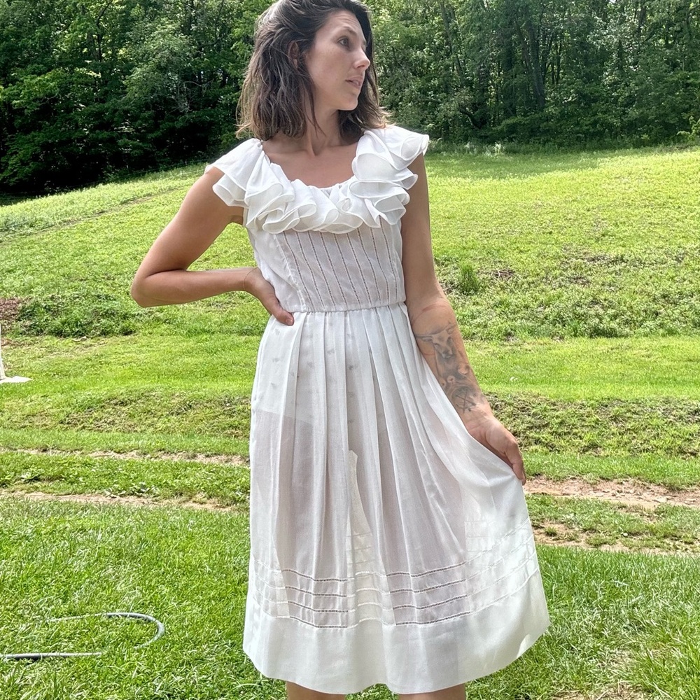 60/70s Albert Nipon Ruffled Midi, S - image 1